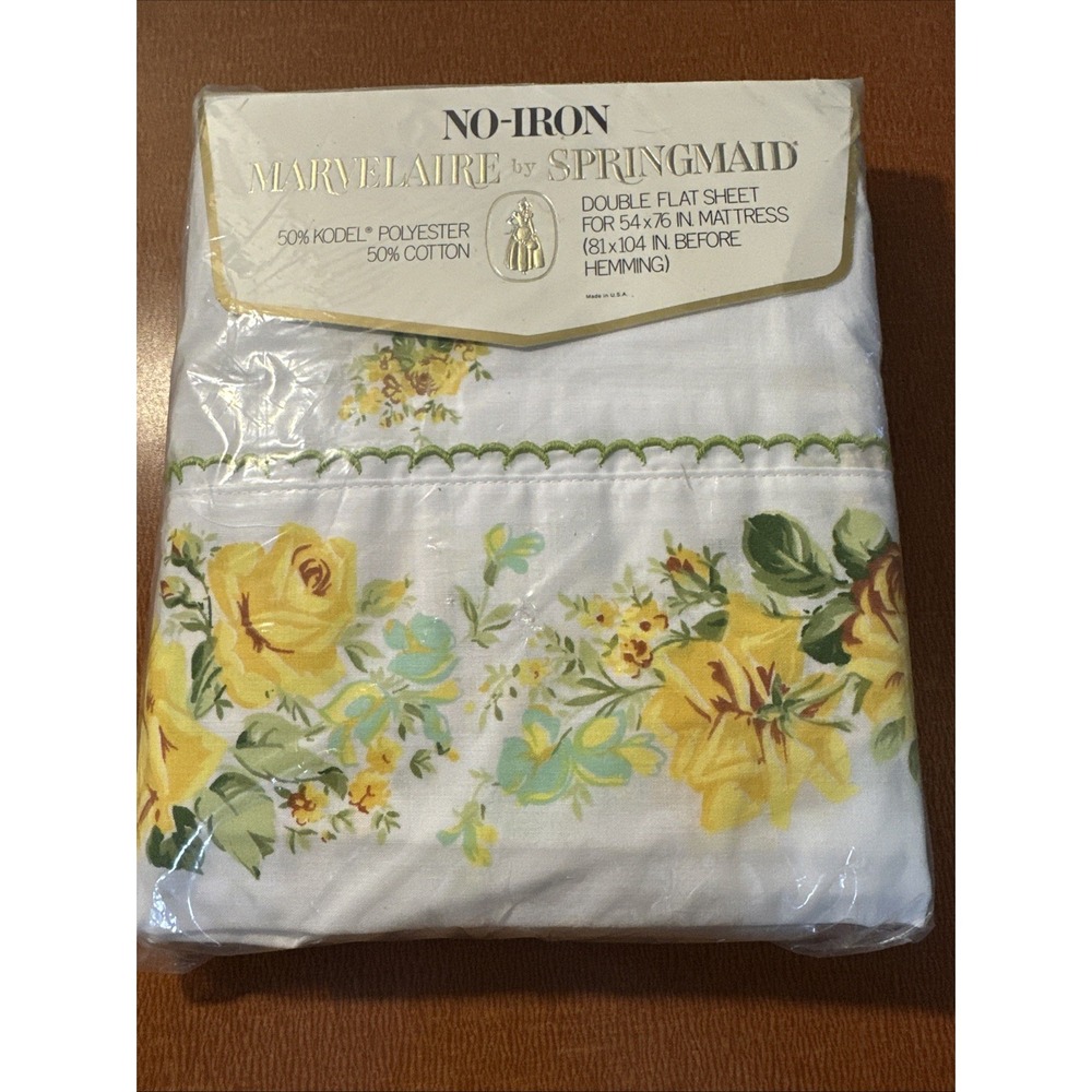Vintage Springmaid Marvelaire Double Flat Sheet Yellow Roses NIP